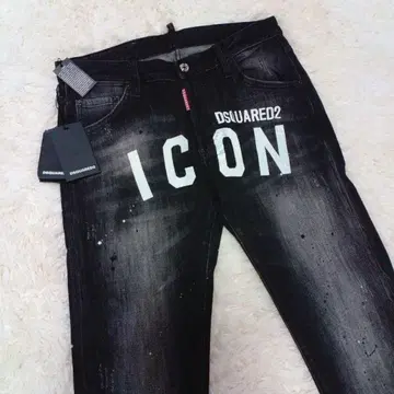 택 포함 새상품 dsquared2 48 블랙 데님 페인트 팬츠