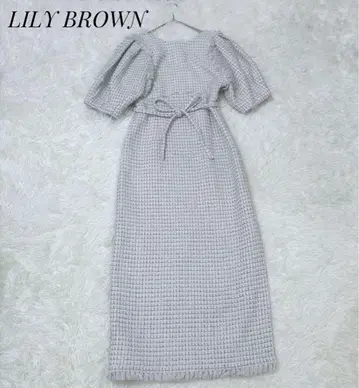 [새상품급] LILY BROWN 퍼프 슬리브 라메 트위드 원피스 크림