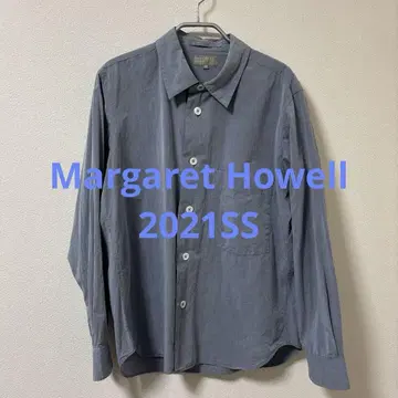 MARGARET HOWELL 블루 그레이 코튼 긴팔 셔츠
