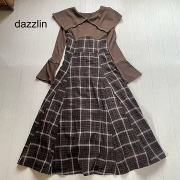 dazzlin 빅 카라 체크 코르셋 원피스 브라운 S