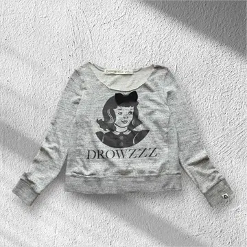Drowse and Yet 맨투맨 빅 프린트 그레이 면 100% 일본제