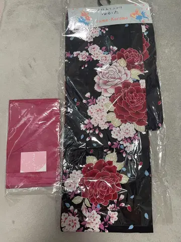블랙 플라워 무늬 유카타 세트 165cm
