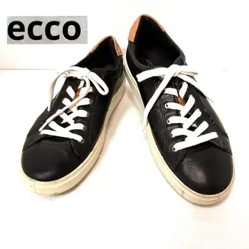 Ecco 에코 블랙 가죽 스니커즈 25.5cm