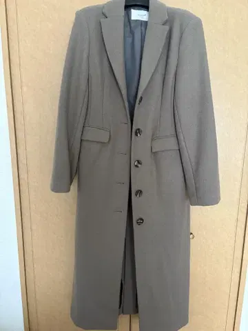 베이지 롱 코트 울 혼방
