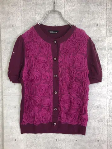 GKITALIYA 구제 입체 테이프 플라워 절개 반팔 니트 가디건