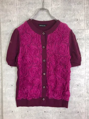 GKITALIYA 구제 입체 테이프 플라워 절개 반팔 니트 가디건