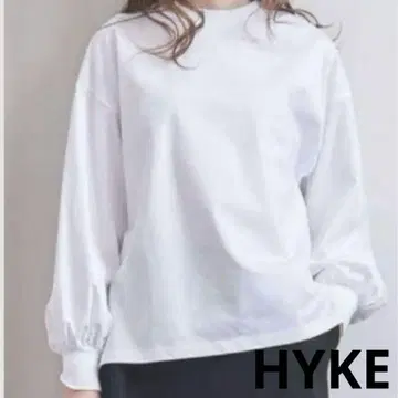 HYKE 화이트 벌룬 슬리브 롱 티셔츠 컷소 화이트