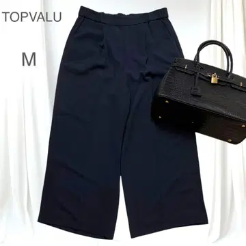 컨디션 최상 TOPVALU 핀스트라이프 와이드 크롭 팬츠 네이비 고급 M