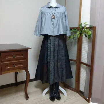 기모노 리메이크 오버 블라우스 + 츠무기 패치 개더 스커트