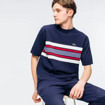 Lacoste 라코스테 네이비 스트라이프 티셔츠 클래식 핏