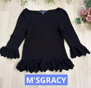 M'SGRACY 리브 니트 프릴 M 블랙 엠즈 그레이시 상의 7부 소매