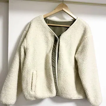아이보리 올리브 보아 자켓 코트 리버서블 숏 기장 블루종