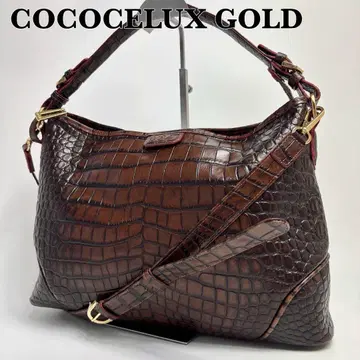 컨디션 최상 COCOCELUX GOLD 악어 엠보싱 2way 브라운