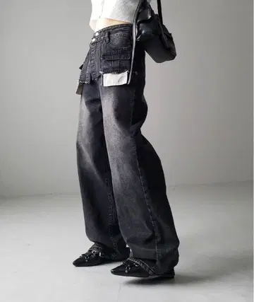더블 허리 데미지 레이어드 빈티지 루즈 데님