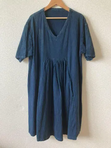 [] 네이비 나염 센터 개더 원피스