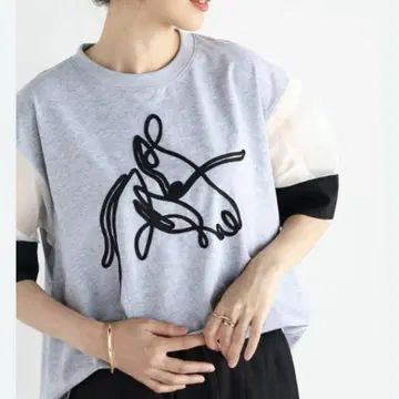 Vin YAMADAYA 자수 반팔 상의 그레이