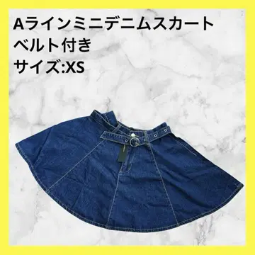 A라인 미니 데님 스커트 벨트 포함 사이즈: XS
