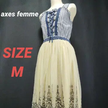 axes femme 롱 원피스 멜빵 스커트 스트라이프 레이스업 M