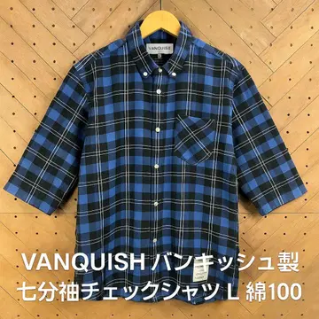 VANQUISH 반키쉬 일본제 7부 소매 체크 셔츠 L 면 100