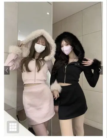 퍼 후드티 x 미니 스커트 맨투맨 셋업[pm413]