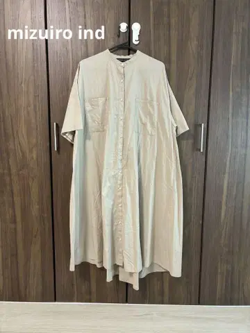 미즈이로 ind 밴드 카라 셔츠 원피스 베이지