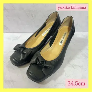 새상품급 Yukikokimijima 가죽 펌프스 리본 블랙 24.5cm