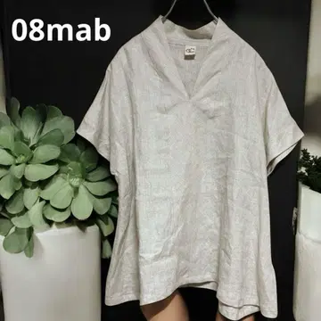 08mab 린넨 100% 풀오버 프렌치 슬리브 블라우스 아이보리 V