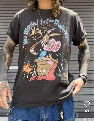 90s 구제 의류 The Ren and Stimpy Show 티셔츠 XL
