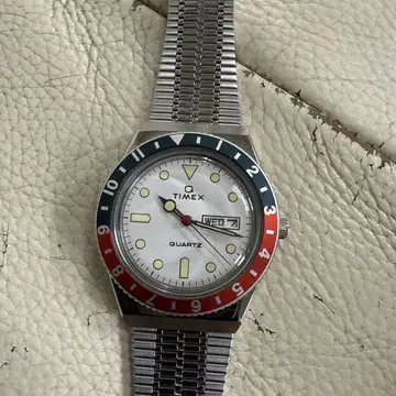 TIMEX Q 쿼츠 손목시계 화이트/레드/블루