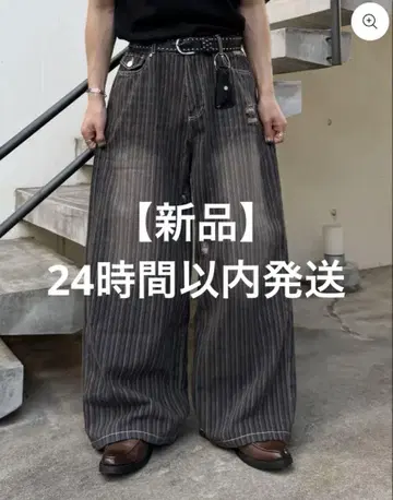 [선착순] 스트라이프 빈티지 워시 배기 데님