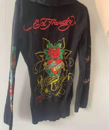 Ed Hardy 큐빅 후드 부착 긴팔 티셔츠