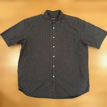 Eddie Bauer 반팔 네이비 체크 셔츠 L