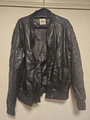 ZARA 블랙 가죽 봄버 자켓 XL