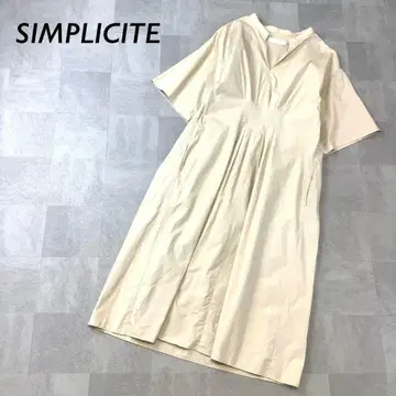 SIMPLICITE 더블 턱 코튼 원피스 반팔 라이트 베이지