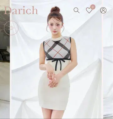 체크 자카드 니트 미니 원피스 darich