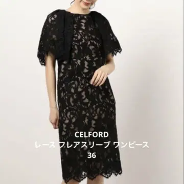 CELFORD 레이스 플레어 슬리브 원피스 36 블랙