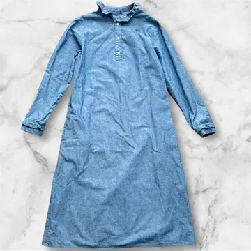 A.P.C. 데님풍 프릴 칼라 롱 원피스 포켓 부착 36 사이즈