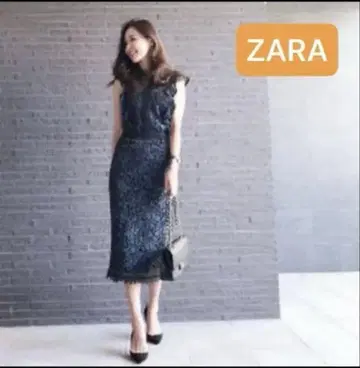 ZARA BASIC S 레이스 원피스 네이비