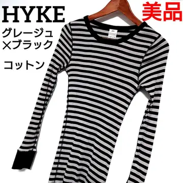 새상품급 HYKE 롱 니트 코튼 보더 블랙 그레이지