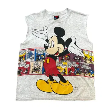 90s Disney 코믹 패턴 컷오프 티셔츠 USA 제작 미키 레어