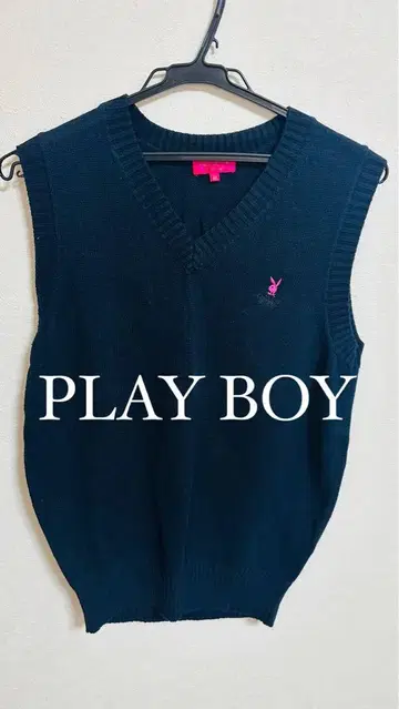 PLAYBOY 네이비 V넥 니트 베스트 M