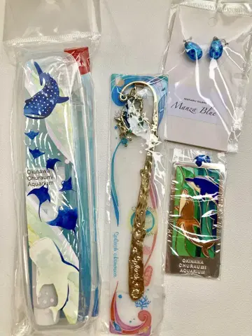 오키나와 츄라우미 수족관 기념품 여러가지, 칫솔, 북마크 2종, 귀걸이