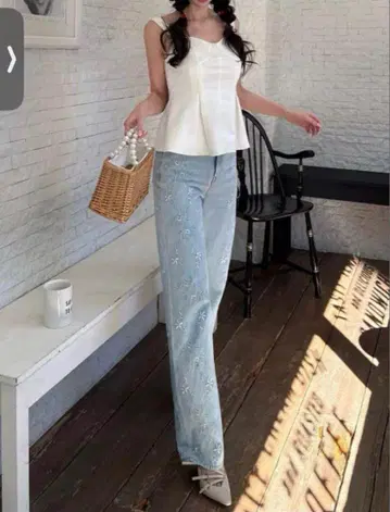 로얄 파티 오리지널 자수 데님 와이드 팬츠