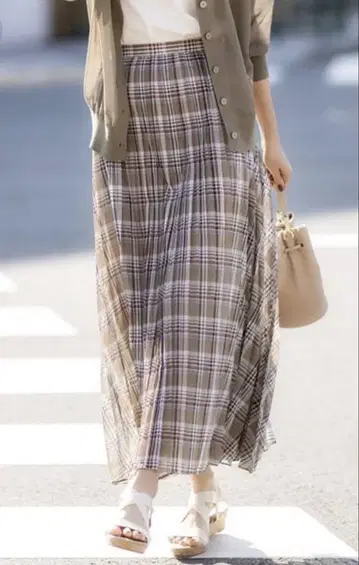 드레리어 DRESSTERIOR 시어 마드라스 체크 맥시 스커트 36