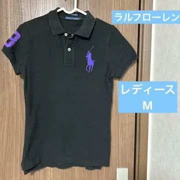 Ralph Lauren 블랙 피케 셔츠 여성용 M 로고 빅 포니