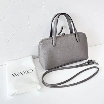 새상품급 WAKO 2way 숄더 핸드백 그레이 컴팩트 천연 가죽