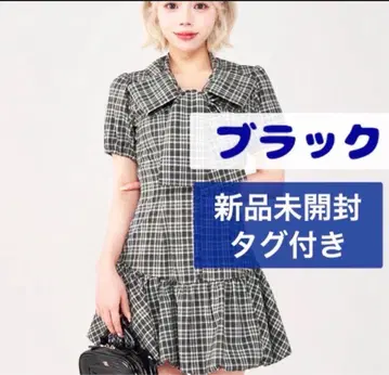 미개봉 다리치 빅 리본 벌룬 체크 미니 원피스 블랙