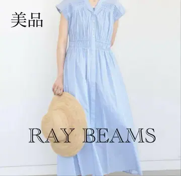 새상품급 핀턱 요크 V넥 원피스 Ray BEAMS 블루