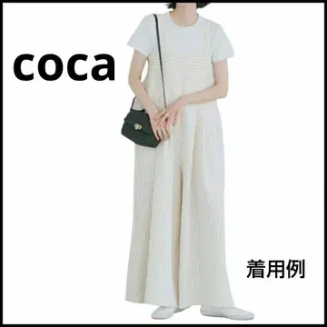 새상품급 coca 코카 린넨 라이크 스트라이프 올인원 아이보리 L