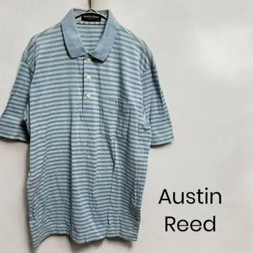 Austin Reed 남성용 피케 셔츠 스트라이프 스카이블루 L